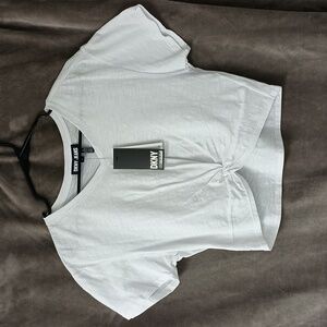 DKNY Twist Front V-neck Slub Tee S